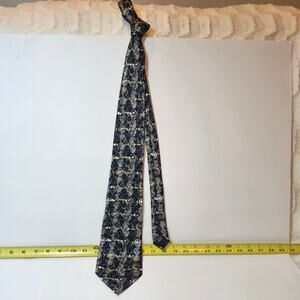 Vintage Visconti Milano Extra Long Silk Tie - Navy & Gold Abstract Marbled